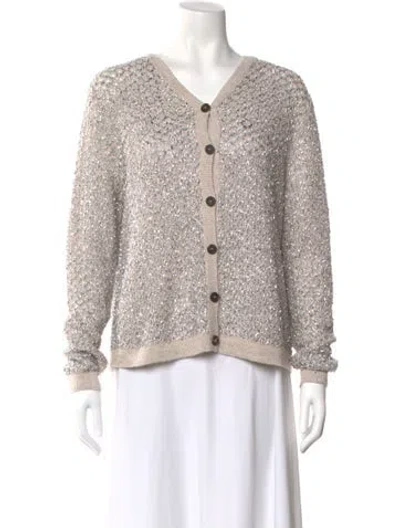 Pre-owned Lafayette 148 Linen V-neck Sweater In Neutrals/silver