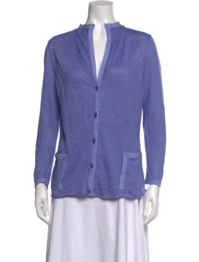 Pre-owned Lafayette 148 Linen V-neck Sweater In Purple
