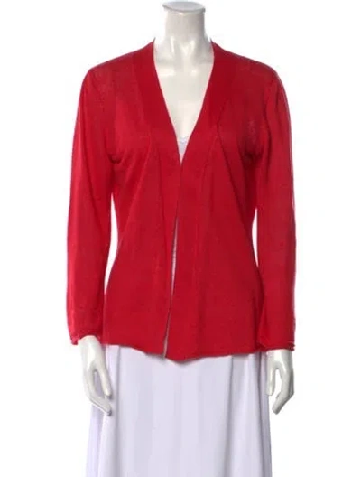 Pre-owned Lafayette 148 Linen V-neck Sweater In Red
