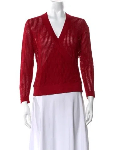 Pre-owned Lafayette 148 Linen V-neck Sweater In Red