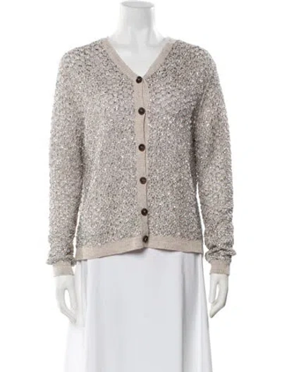 Pre-owned Lafayette 148 Linen V-neck Sweater In Silver