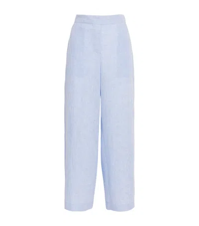 Lafayette 148 Linen Wide-leg Trousers In Blue