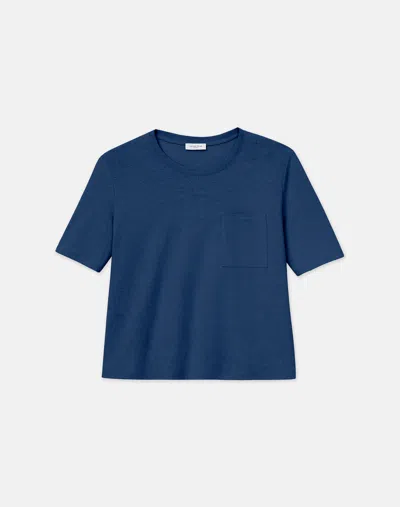 Lafayette 148 Linencotton Jersey Pocket Tshirt In Lido Blue