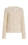 Lafayette 148 Alpaca Wool Boucle Embroidered Cardigan Jacket In Metallic