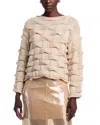 Lafayette 148 Lofty Merino Wool Basket Stitch Sweater In Nude
