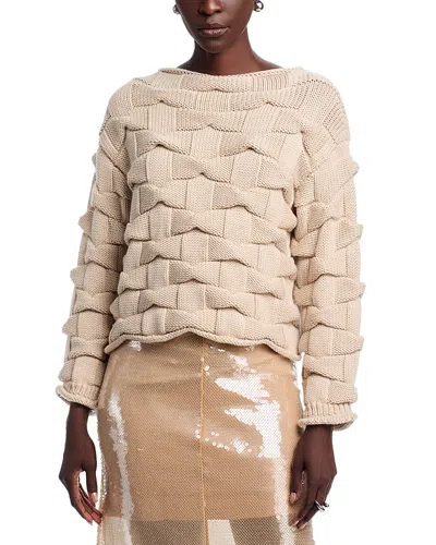 Lafayette 148 Lofty Merino Wool Basket Stitch Sweater In Nude