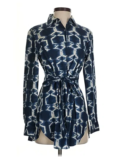 Pre-owned Lafayette 148 Long Sleeve Blouse In Blue