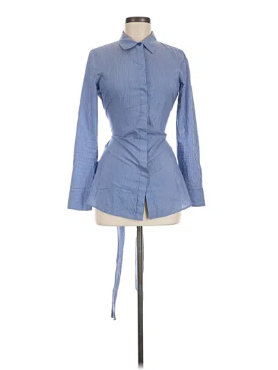 Pre-owned Lafayette 148 Long Sleeve Blouse In Blue