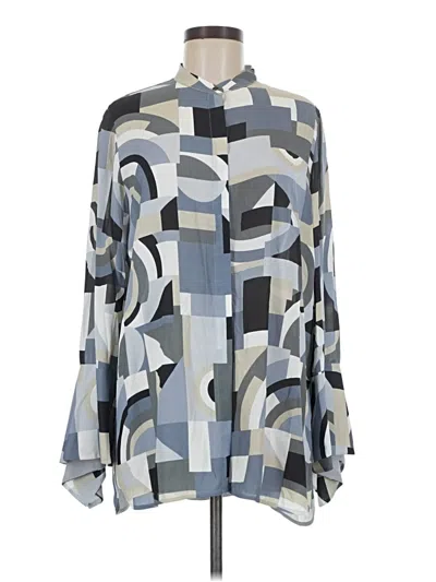 Pre-owned Lafayette 148 Long Sleeve Blouse In Gray