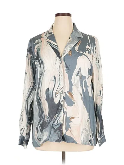 Pre-owned Lafayette 148 Long Sleeve Blouse In Silver