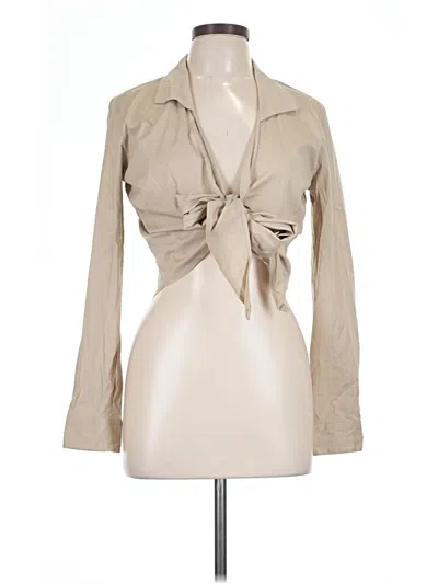 Pre-owned Lafayette 148 Long Sleeve Blouse In Tan