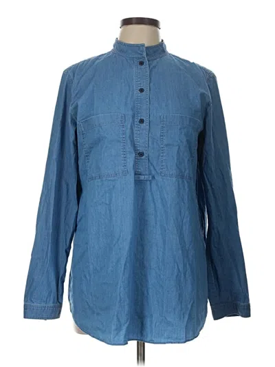 Pre-owned Lafayette 148 Long Sleeve Button Down Shirt In Blue