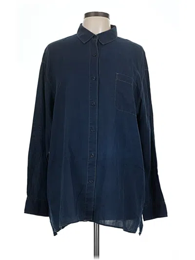 Pre-owned Lafayette 148 Long Sleeve Button Down Shirt In Blue