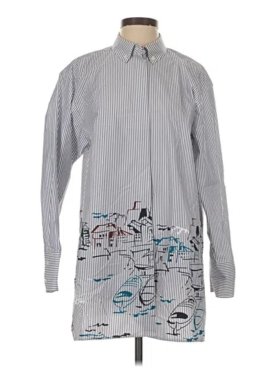 Pre-owned Lafayette 148 Long Sleeve Button Down Shirt In Gray