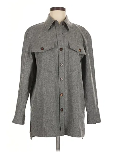 Pre-owned Lafayette 148 Long Sleeve Button Down Shirt In Gray