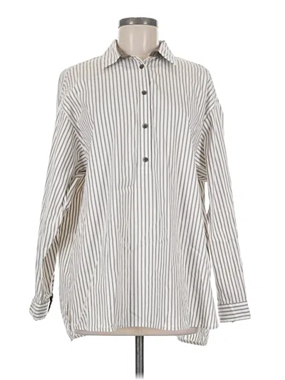 Pre-owned Lafayette 148 Long Sleeve Button Down Shirt In Ivory