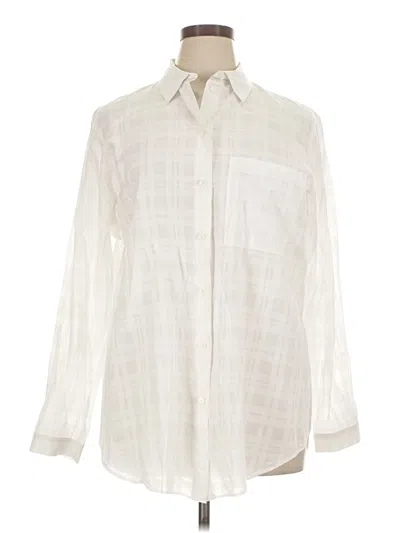 Pre-owned Lafayette 148 Long Sleeve Button Down Shirt In Ivory