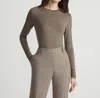 Lafayette 148 Long Sleeve Crewneck Top In Concrete In Brown