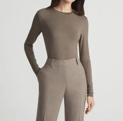 Lafayette 148 Long Sleeve Crewneck Top In Concrete In Brown