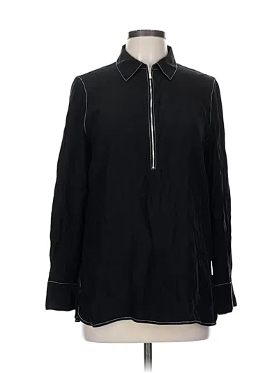Pre-owned Lafayette 148 Long Sleeve Silk Top Black Collared Neckline Tops