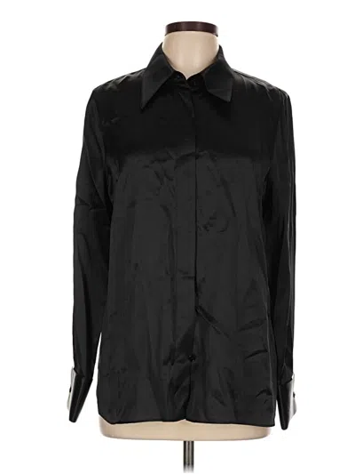 Pre-owned Lafayette 148 Long Sleeve Silk Top Black Mock Neckline Tops