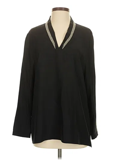 Pre-owned Lafayette 148 Long Sleeve Silk Top Black V Neck Tops