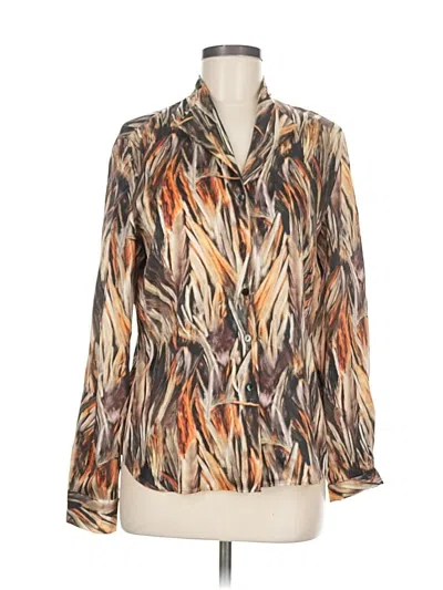 Pre-owned Lafayette 148 Long Sleeve Silk Top Brown Cowl Neck Tops