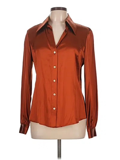 Pre-owned Lafayette 148 Long Sleeve Silk Top Brown Open Neckline Tops