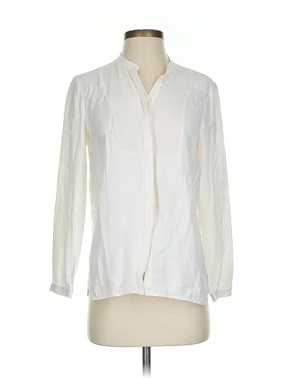 Pre-owned Lafayette 148 Long Sleeve Silk Top Ivory Solid Pattern Mock Neckline Tops In White
