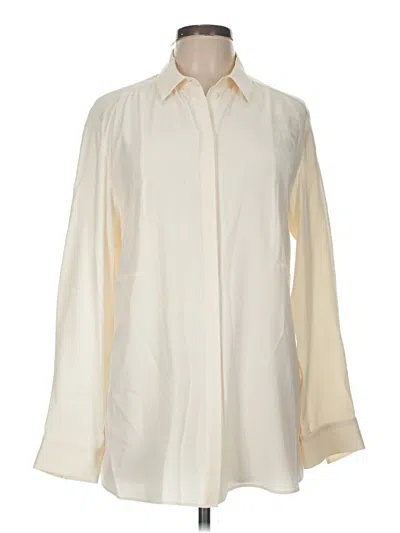 Pre-owned Lafayette 148 Long Sleeve Silk Top Ivory Tie Neck Tops In White