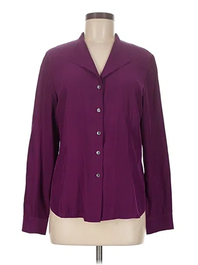 Pre-owned Lafayette 148 Long Sleeve Silk Top Purple Open Neckline Tops