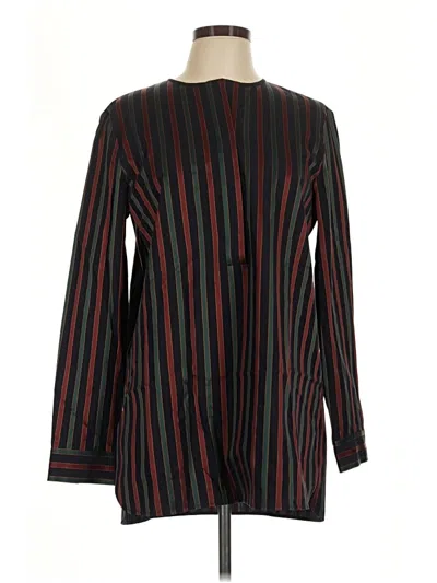 Lafayette 148 Long Sleeve Top Black Stripes Pattern Tops In Multi