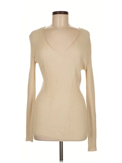 Pre-owned Lafayette 148 Long Sleeve Top Tan Crew Neck Tops In Brown