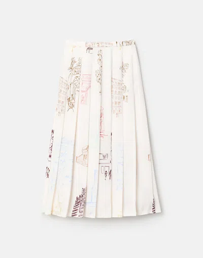 Lafayette 148 Manhattan Print Twill Pleated Midi Skirt In Multi
