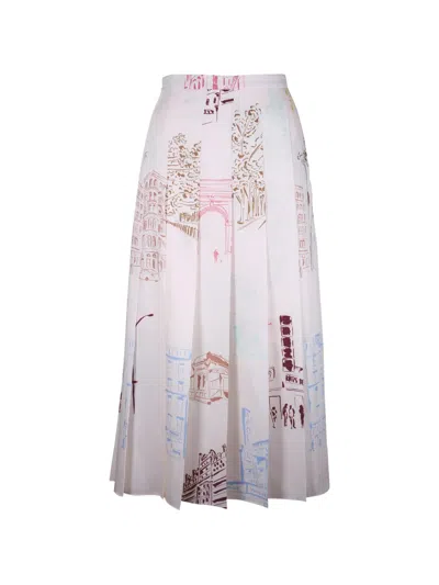 Lafayette 148 Manhattan-print Pleated Midi Skirt In White