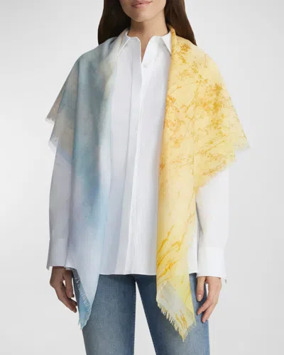 Lafayette 148 Marfa-print Square Cotton-silk Scarf In Blue/yellow