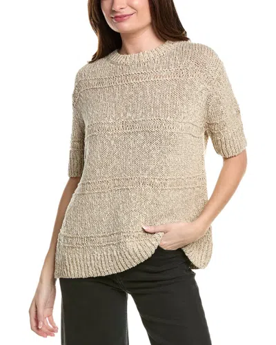 Lafayette 148 Marled Crewneck Linen-blend Sweater In Brown