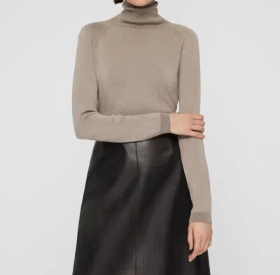 Lafayette 148 Matte Crepe Turtleneck Sweater In Hickory In Brown