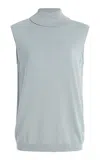 Lafayette 148 Matte-crepe Turtleneck Top In Blue