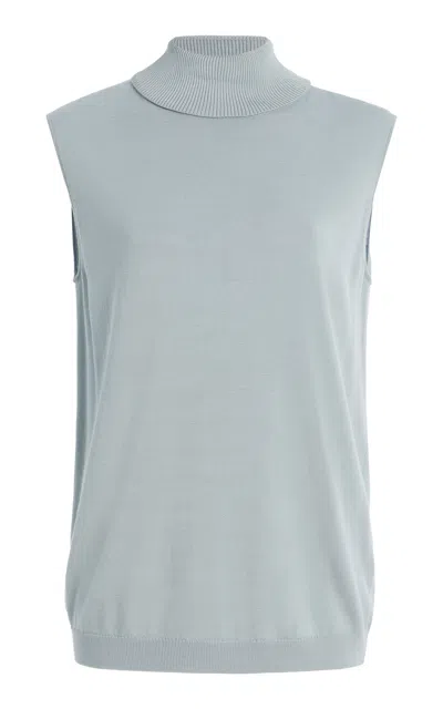 Lafayette 148 Matte-crepe Turtleneck Top In Blue