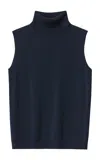 Lafayette 148 Responsible Matte Crepe Sleeveless Turtleneck In Blue