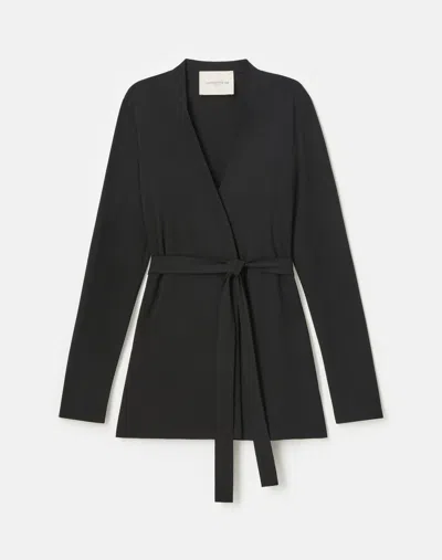Lafayette 148 Matte Jersey V-neck Belted Jacket In Black