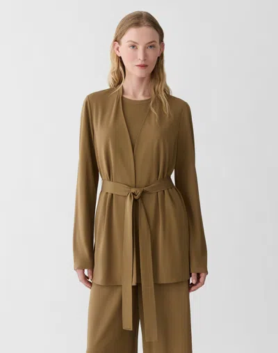 Lafayette 148 Matte Jersey V-neck Belted Jacket In Brown
