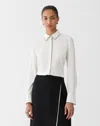 Lafayette 148 Matte Silk Piped Button Front Blouse In Cloud