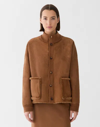Lafayette 148 Merino Shearling Reversible Bomber Jacket In Vicuna
