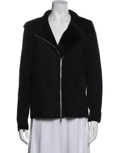 Pre-owned Lafayette 148 Merino Wool Biker Jacket In Black