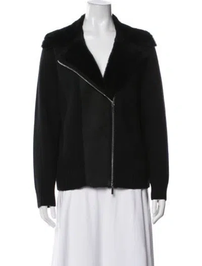 Pre-owned Lafayette 148 Merino Wool Biker Jacket In Blue