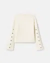 Lafayette 148 Merino Wool-cashmere Button Sleeve Sweater In White