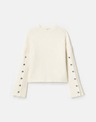Lafayette 148 Merino Wool-cashmere Button Sleeve Sweater In White