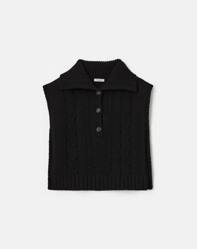 Lafayette 148 Merino Wool-cashmere Cable Knit Button Dickey In Black